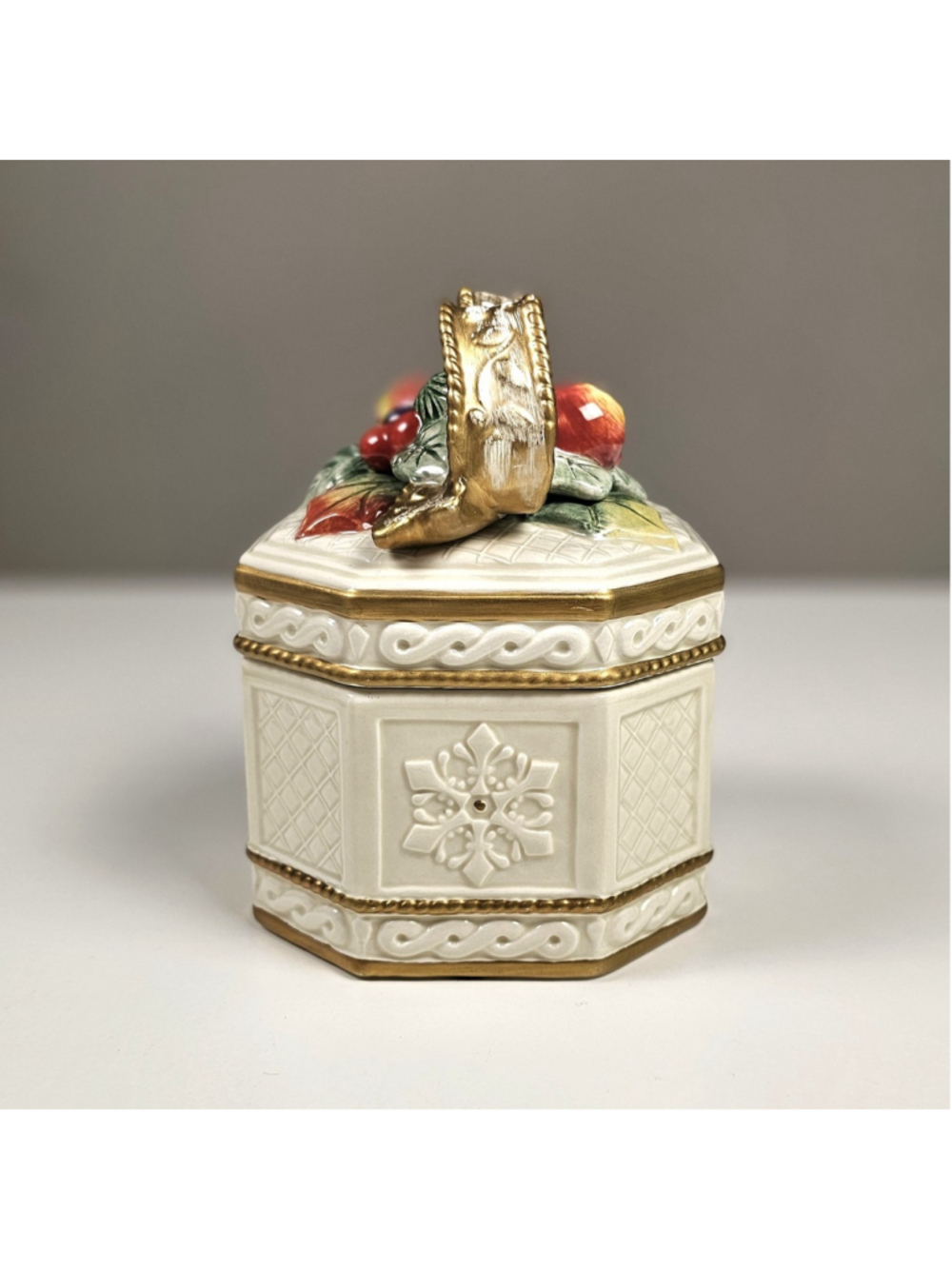 Vintage Fitz and Floyd Snowy Woods Lidded Trinket Box Candy Dish 1996 With Box - Picture 4 of 13
